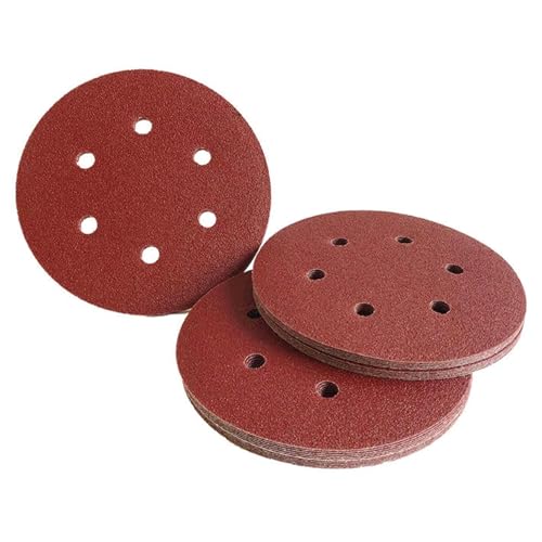 6 Inch 150mm 6 Hole 80 grit Velcro Sanding disc 25pcs | Hook & Loop Sanding Discs for Rust Removal, Metal Polishing, Woodworking | Compatible with Orbital Sander, Grinder (6-inch, 80, Medium)