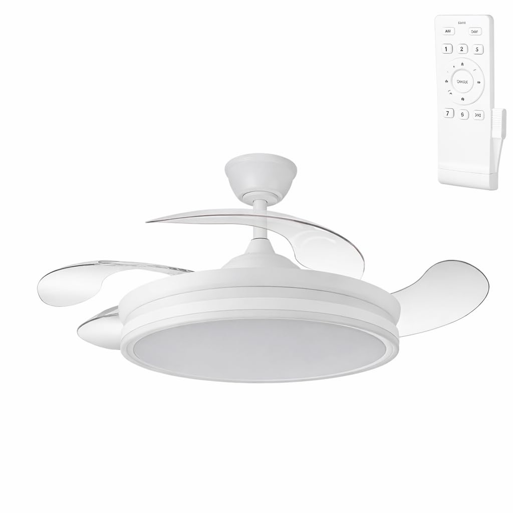 Greenice Ventilador de Techo con Aspas Desplegables Ø107 cm | Motor DC | Luz LED 59W 6980lm | CCT 3000-4000-6000K | 6 Velocidades | Mando a Distancia | Invierno-Verano