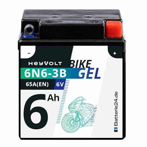 HeyVolt GEL Motorradbatterie 6V 6Ah 6N6-3B-1 für Honda CB 125 SL DT 175 400 XL