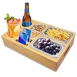 Couchbar Snackbox, Praktischer Sofatablett Snackbox mit Fächern, Abnehmbarer Deckel mit 3 Abnehmbarem Snackbox Edelstahl mit Getränkehalter für Wohnzimmer Garten Camping Couchbar Wohnmobil