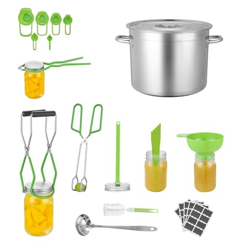 Happybuy Canning Supplies Starter Kit, 11-Piece Stainless Steel Water Bath Canning Kit for Beginners, Complete Canning Tools Set: Pot, Rack, Lid, Ladle, Funnel, Tongs, Jar Lifter, Wrench