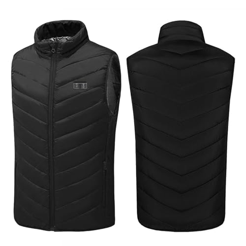 KODMNSW Personalisierte Beheizbare Weste Damen Herren Winter Heizweste mit 11/13/17/21 Heizzonen Beheizbare Jacke mit Foto und Text Personalisiert Ärmellos Winterjacke Wärme Steppweste Schwarz L
