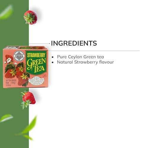 Image of Mlesna Strawberry Green Tea 100g | 50 Foil-Wrapped Tea Bags | Pure Ceylon Green Tea | Rich in Antioxidant | Imported from Sri Lanka