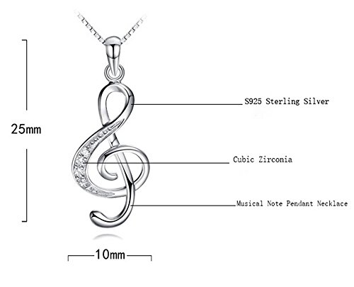 Weilydf QXNECKLACE004 Music Note Pendant Necklace 925 Sterling Silver Cubic Zirconia Jewelry thumb #1