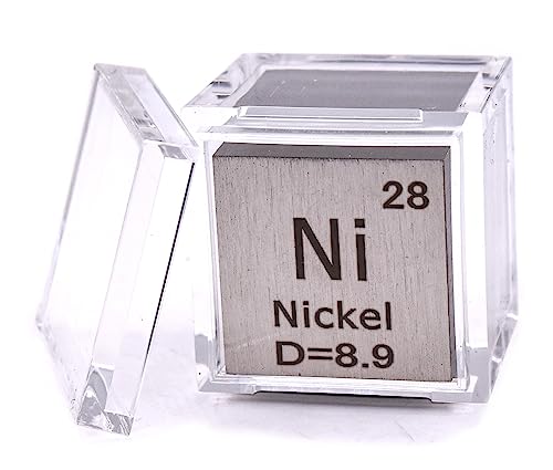Image of 1 inch 25.4mm Nickel Metal Cube Ni up to 99.9% Pure Periodic Table Element Engraved Density Collection Science Education Display Block Cube + Acrylic Case Box - 1PC