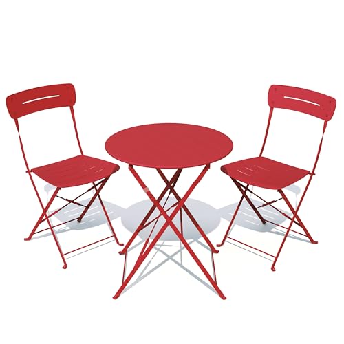 Grand patio Premium Frame Patio Bistro Set, Colorful Folding Outdoor Patio Furniture Sets, 3-Piece Patio Table and Chair Set, Red