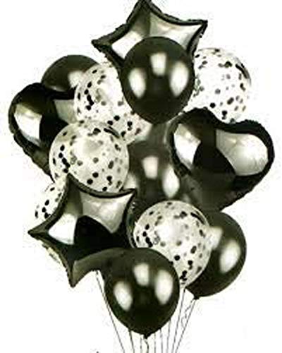SOI Confetti Toy Balloons Combo 14 Pcs | Black Balloons For Birthday Decoration | Star Foil Balloons | Decoration Items For Party Celebrations | Heart Foil Balloons |