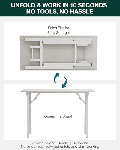 Image of Frylr Small Folding Computer Desk - Portable 43.3 Inch Foldable Laptop Table, Collapsible and Compact for Easy and Fast Setup, Lightweight for Small Spaces, Home Craft and Study Use, White Ash