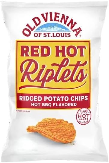 Red Hot Riplets Barbecue Flavored Ridged Potato Chips Made With Real St. Louis Style Hot Sauce - 56 Bags of Individual Single Serve 1 ounce Packages