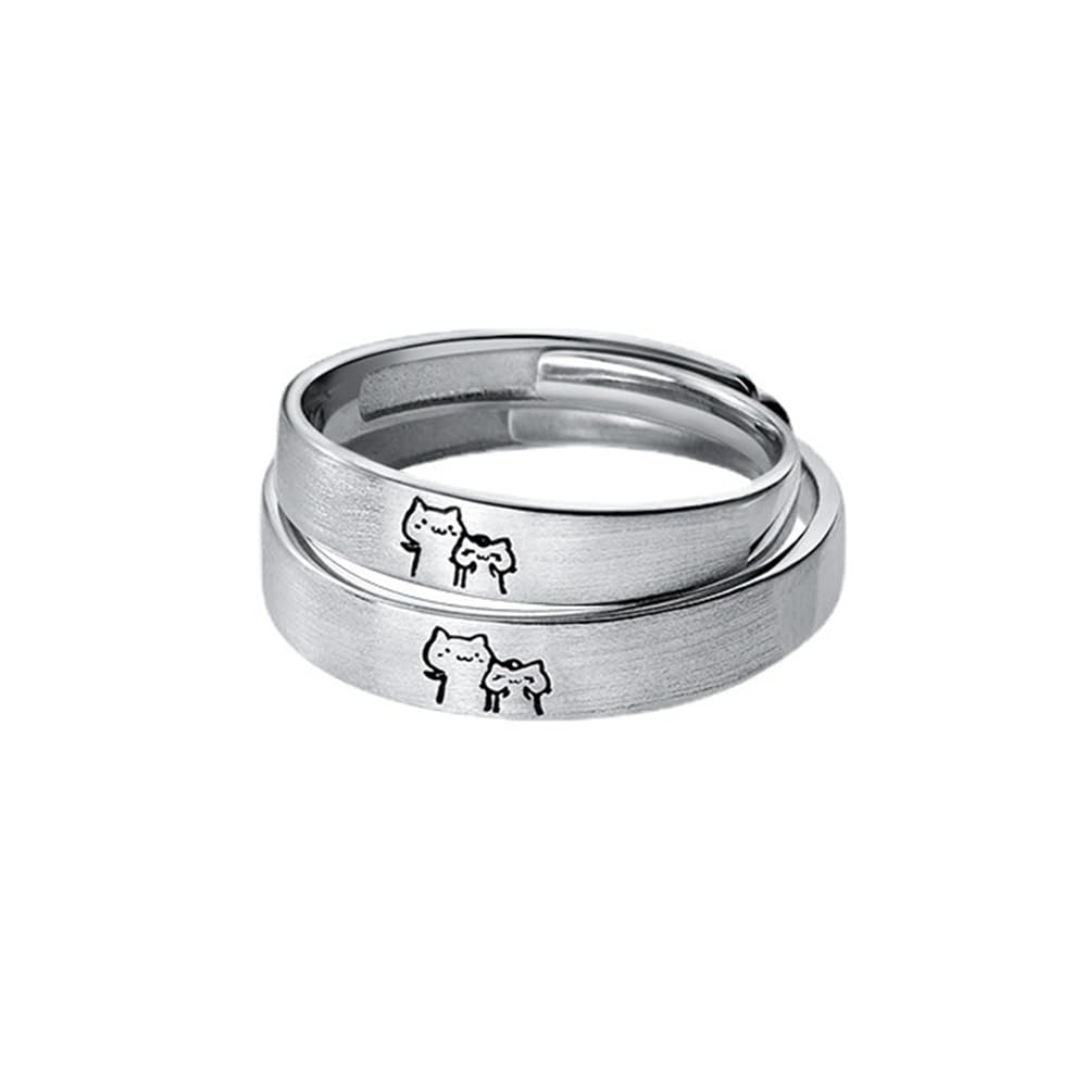 Anelli di coppia in argento sterling con bel gatto per lei e lui regolabili per compleanno matrimonio fidanzamento amore senza fine set di anelli coordinati gioielli regalo per donne e uomini, Argento