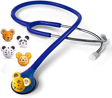 SCIAN Cartoon Animals Design Stethoscope for Pediatric Clinician, Kid-friendly Stethoscope for Childrens With Multiple Colors (Blue)