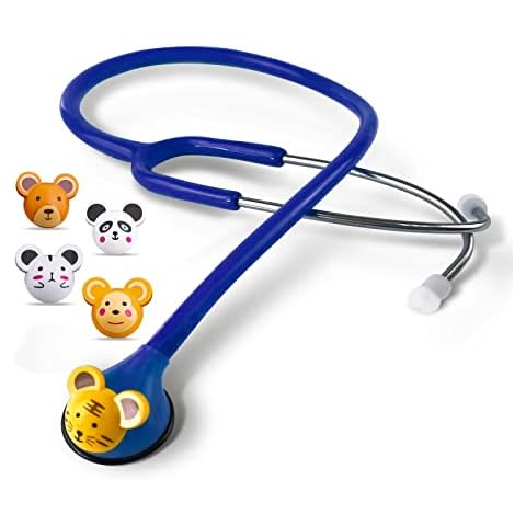 SCIAN Real Working Stethoscope - 5 Interchangeable Cartoon Heads, Professional Quality for Doctors, Nurses, Clinicians and Home Use with Multiple Colors(Blue) Cover
