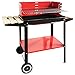 Algon Barbacoa Hierro Grill Grande con Ruedas, Parrilla Zincada Artesanal Rectangular, Carbon Leña, Color Rojo/Negro, 58 x 38 cm