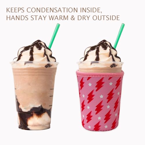 Image of Reusable Insulated Neoprene Iced Coffee Cup Sleeve, Durable Drink Sleeve for Cold Beverages, Beverage Holder for Iced Coffee, Pink Flash