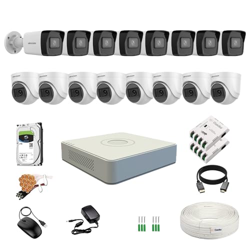 Image of HIKVISION 2MP 1080P 16 Channel DVR, 2MP 8 Dome & 8 Bullet Cameras [Night Vision + EXIR Technology + Motion Detection + HDTVI] + 2 TB HDD + 8 CH SMPS 2 Nos + CCTV Cable + BNC /DC