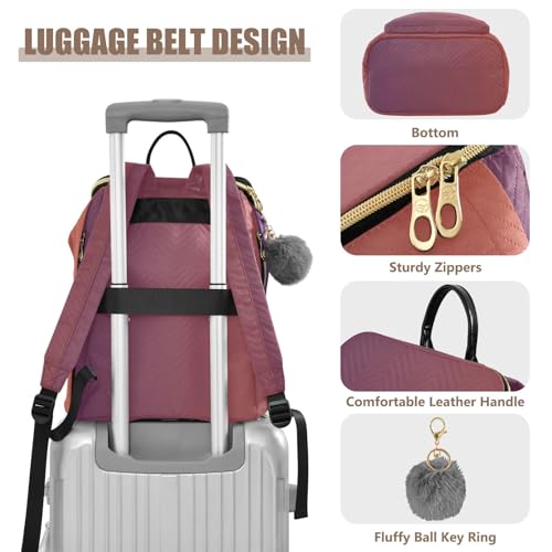 Sac à dos violet marron dégradé femme petit format tendance avec pompon