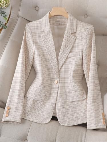 Long Sleeve Women Plaid Blazer Autumn Winter Business Work Wear Slim Formal Jacket4