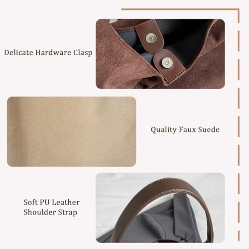 Image of Suede Bags for Women New Suede Tote Bag for Women Fashionable Suede Bag Retro Suede Slouchy Bag Suede Shoulder Bag