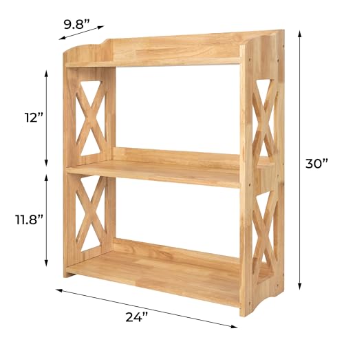 Image of Wooden 3 Tier Bookshelf, Small Wood Bookcase Storage Shelf, Open Shelf Organizer for Bedroom, Living Room and Office (Natural, 3 Tier)
