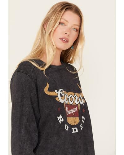 Coors Banquet Rodeo Long Horns Logo Black Mineral Wash Women's Crew Sweatshirt2