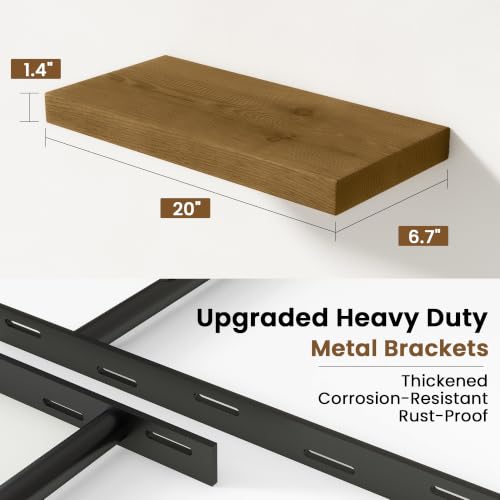 Image of Solid Wood Floating Shelves for Wall 20 inch,Grey Wooden Shelf Set of 2