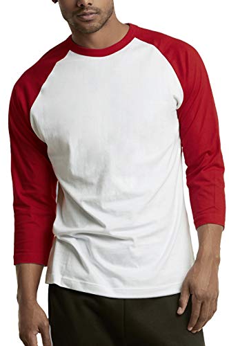 TOP PRO Camiseta de béisbol de manga 3/4 para hombre, Rojo/Blanco-1, Large