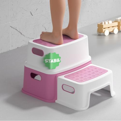 DEANIC Marche Pied Enfant 2 Marches, Tabouret Toilette Plastique pour Les Garçons Et Les Filles,...