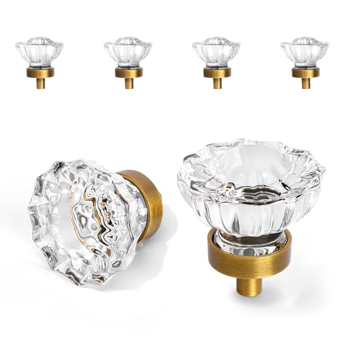 Image of 4 Pack Antique Brass Crystal Cabinet Knobs for Drawer,1.5 inch