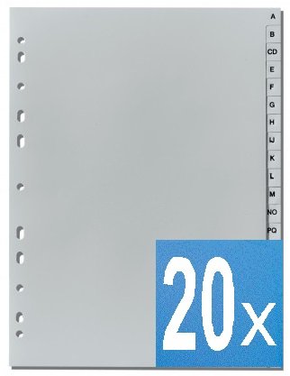 20er Maxisparpack Buchstabenregister"A-Z" DIN A4, volle Höhe, grau 20er Pack