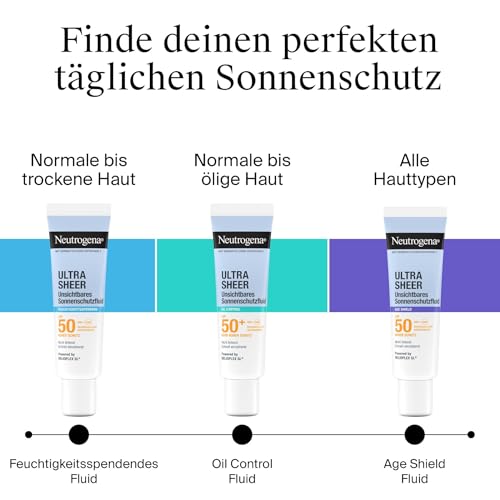 Neutrogena Ultra Sheer Unsichtbares Oil Control Sonnenschutzfluid LSF50+ (50ml), sehr hoher UVA/UVB-Schutz, 12h Anti-Glanz-Effekt, nicht fettend, wasserfest, für empfindliche Haut