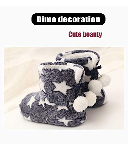 Solaud Slipper Boots for Womens,Winter Warm Plush Lining House Shoes Booty Slippers With Pom Poms, Booties Slippers for Women Indoor2