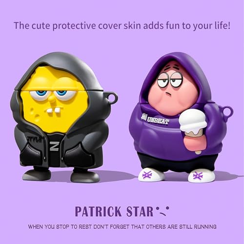 Image of Silicone Case Compatible for Apple Airpods 4 (2024) Cute Design for AirPods 4 with Active Noise Cancellation (ANC) with Keychain Hook Shockproof Protective Case (Patrick)