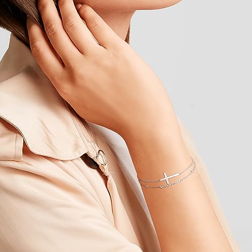 MANBU Sterling Silver Cross Bracelet for Women: Faith Cross Adjustable Bracelet Jewelry Faith Gifts for Teens 5