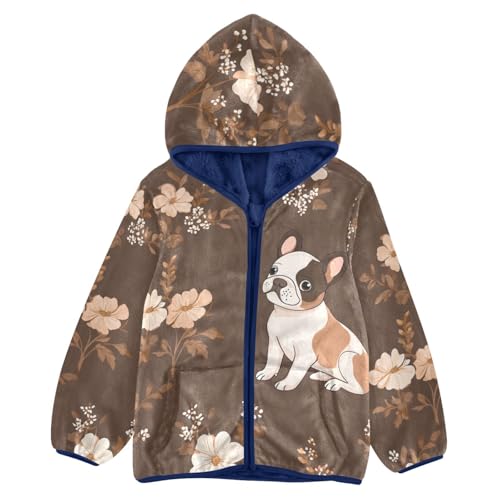 Cartoon Dog and Flower Girls Fleece Jacket Girls Fall Jacket Girls Zip Up Hoodie Girls Sherpa Jacket 2-10T