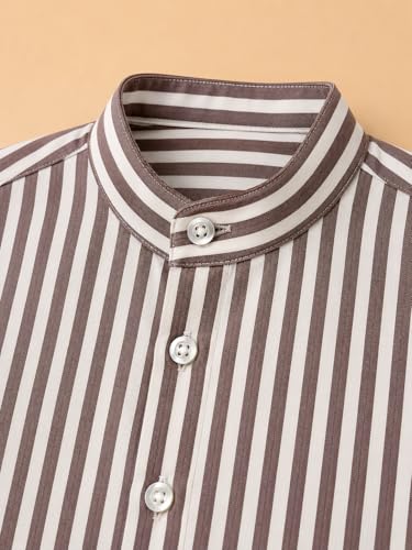 Image of A.T.U.N. (ALL THINGS UBER NICE) Boys 100% Cotton Band Collar Shirt | Soft Fabric with Button Front Style & Roll-Up Sleeves | Comfortable Casual Kids Shirt