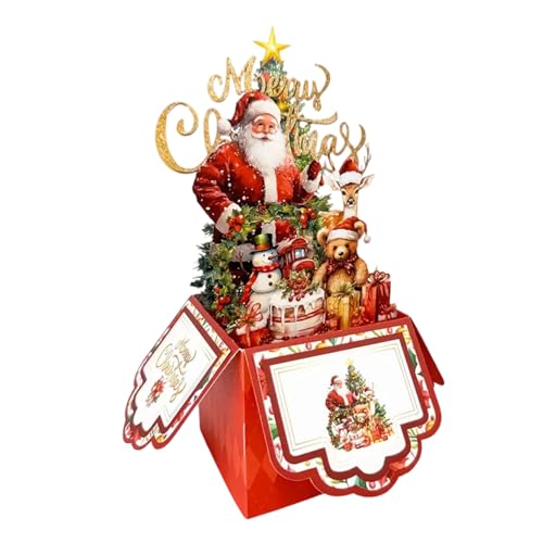 fayarrd Tarjeta de felicitación 3D para Navidad | Deseos para niños de 4 capas con Papá Noel reno y árbol | Tarjeta navideña familiar con sobres, para fiestas familiares, amigos, niños y jóvenes