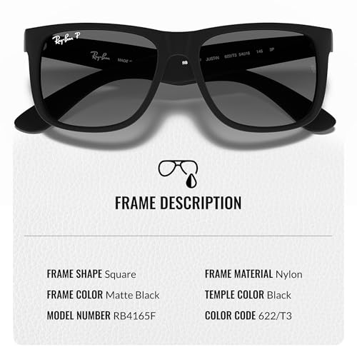 Ray-Ban RB4165F JUSTIN CLASSIC LOW BRIDGE FIT Square Shaped Sunglasses for Men & Women with Official RAYBAN Eyewear Kit3