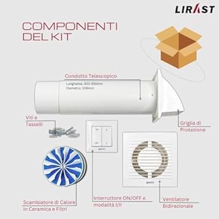 LIRAST 100mm Ventilazione Meccanica Controllata VMC Doppio Flusso Recupero Calore con Interruttore - VMC Recuperatore di Calore Doppio Flusso
