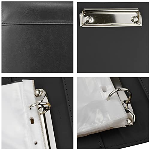 Enyuwlcm Pu Leather Padfolio Ring Binder With Clipboard Resume Leather Portfolio With 20 Clear Plastic Sleeves Black #TOP4
