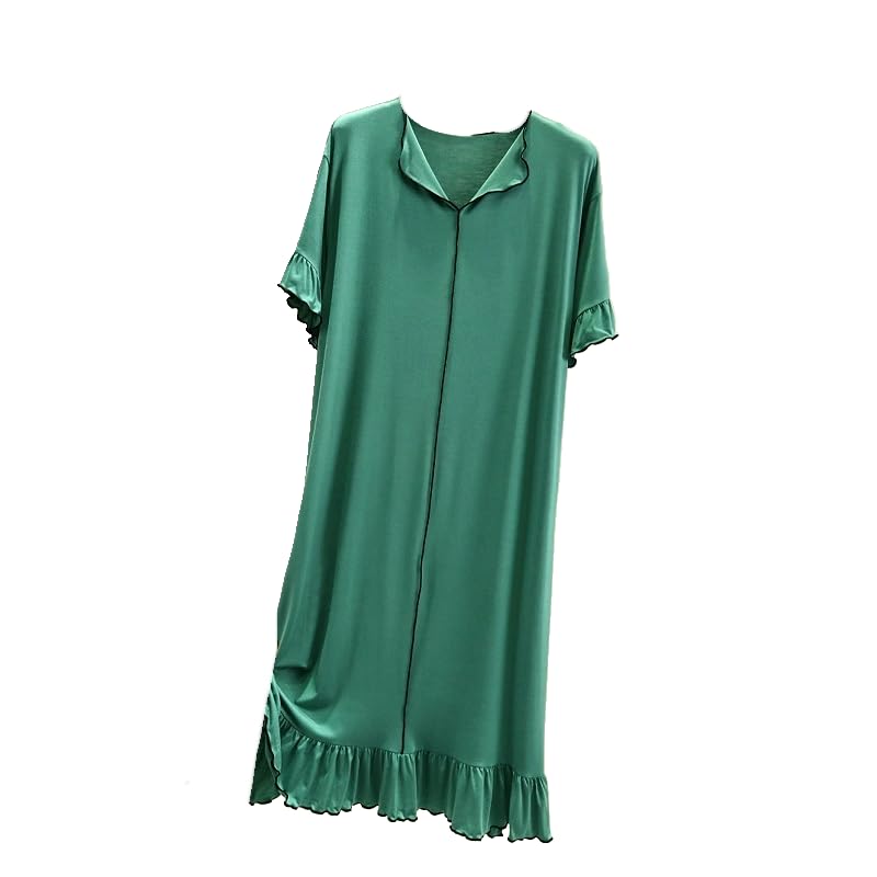 Chemises de nuit casual col en V pour femmes | Pyjama été ample de couleur unie L-XXL