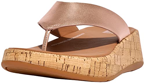 FitFlop F-Mode Leather/Cork Flatform Toe Post Platform Sandals for Women Microwobbleboard Midsole Rose Gold 9 M (B)