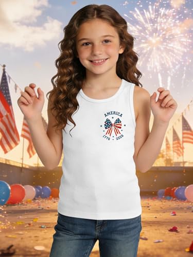 Image of Ithalt Girls 4th of July Tank Top for Kids Boys USA Patriotic Shirt American Flag Tshirt Red White and Blue Sleeveless