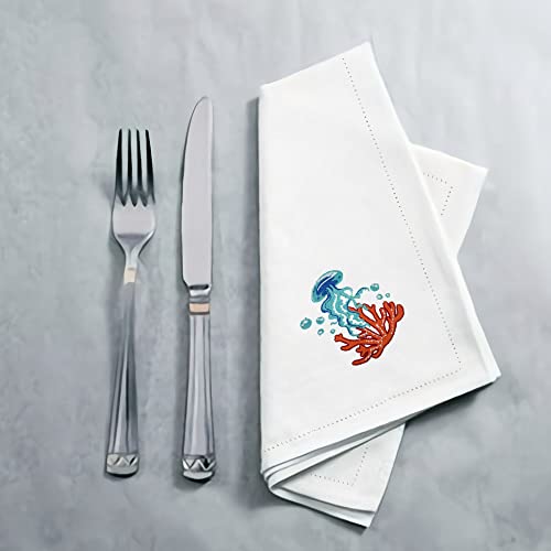 Hcraft Embroidered Cotton Table Napkin, Cloth Napkins Set Of 4 18"X18" Sea Life Napkin Square Fabric, Dining Room, Napkins Cloth Machine Washable, Cotton Cloth Napkins, Great Present Ideas #TOP5