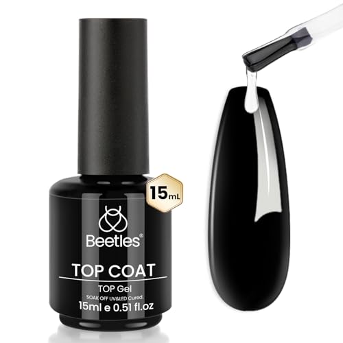 Image of Beetles Gel Top Coat - 15ml No Wipe Top Coat High Gloss Shiny and Long-Lasting Soak Off LED Nail Lamp for Gel Polish