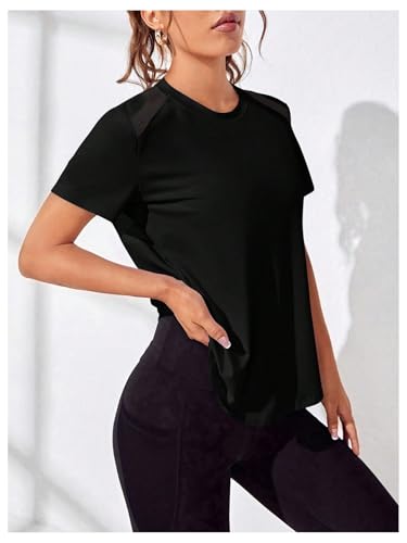 OYOANGLE Women's Open Back Sports T-Shirts Mesh Twist Workout Gym Running Yoga Tops3