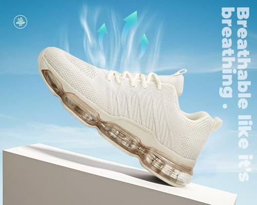 Image of Womens Air Cushion Running Shoes Walking Jogging Fitness Gym Fashion Sneakers Lace Up Casual Comfortable Work Tennis Sport Athletic Trainers