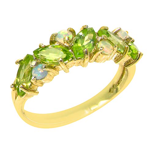 LetsBuyGold 10k Yellow Gold Real Genuine Peridot & Opal Womens Eternity Ring