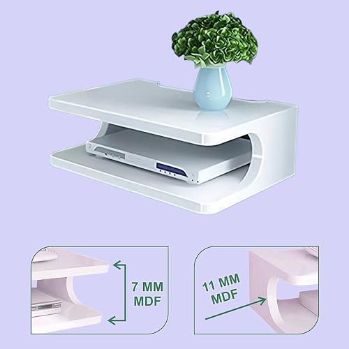 Image of Dime Store Setup Box Stand /Set Top Box Stand Wall Mount for Home Wall Shelf for Holding Speakers WiFi Router Game Console Remote Streaming Device (Standard, White)(Engineered Wood)