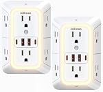 Outlet Extender with Night Light, Multi Plug Outlet Surge Protector,6 Outlet Splitter with 4 USB Outlet (2 USB A,2 USB C) 3 Sided Multi Plug Wall Adapter Power Strip for Home Travel Office 2 Pack