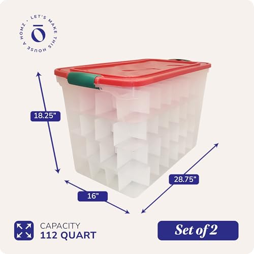 HOMZ 112-Quart Stackable Ornament Storage Containers with Lids, 2 Pack